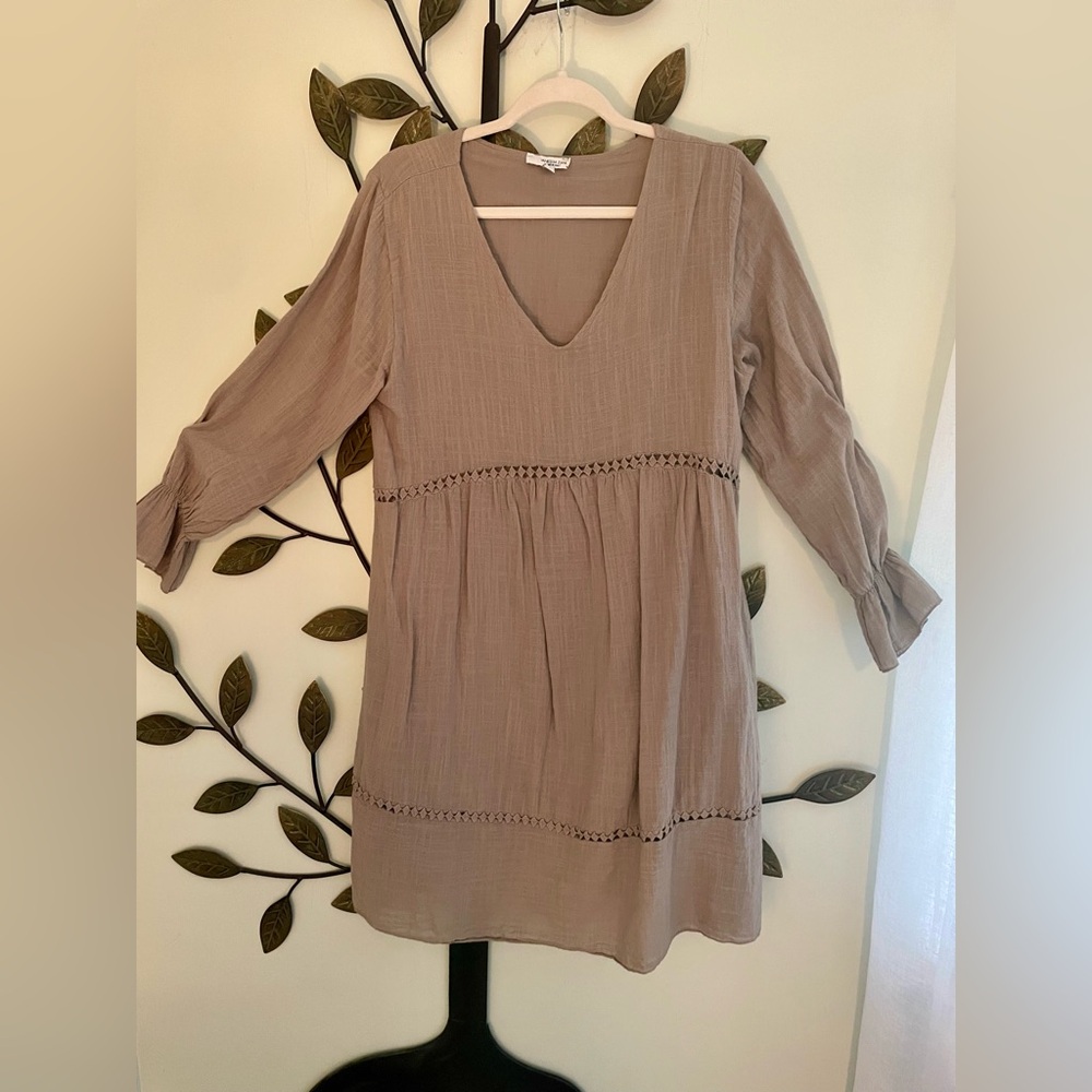 Vanessa Zani 100% cotton beige empire waist dress size M